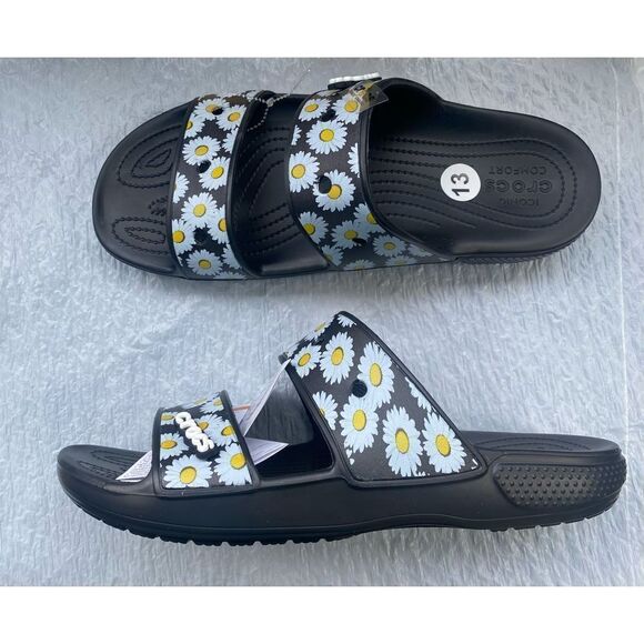 Crocs Men's Classic Sandal Slide Black Daisy Sz13 US - Picture 2 of 9